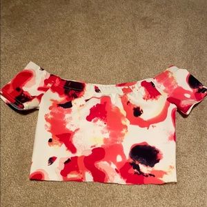 Off Shoulder Pink Tie Die Crop Top (Medium)